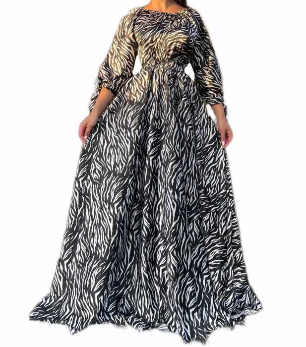 Rochie Onella Zebra Print Long Dress in Black