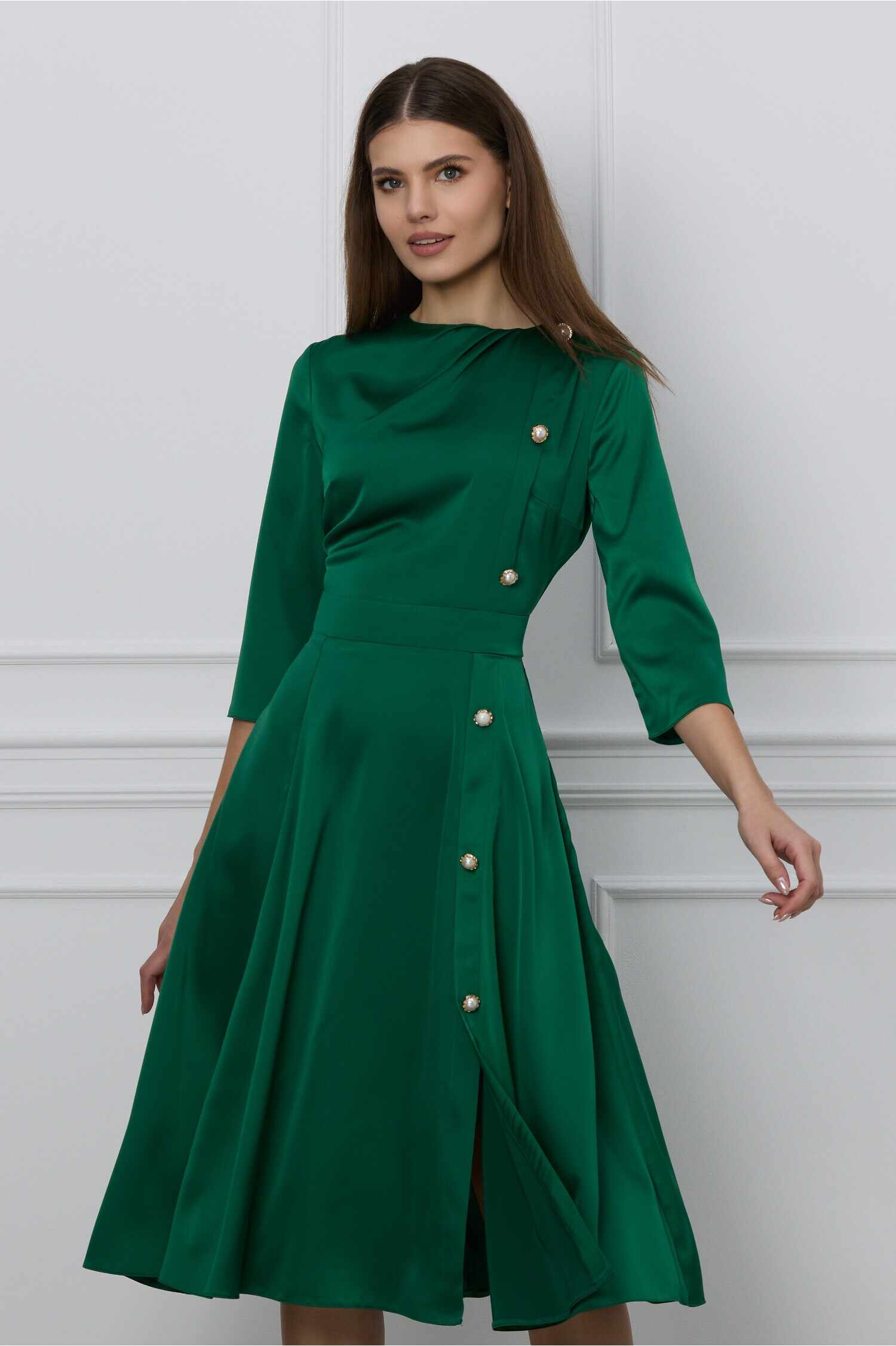 Rochie Dy Fashion verde cu nasturi pe o parte