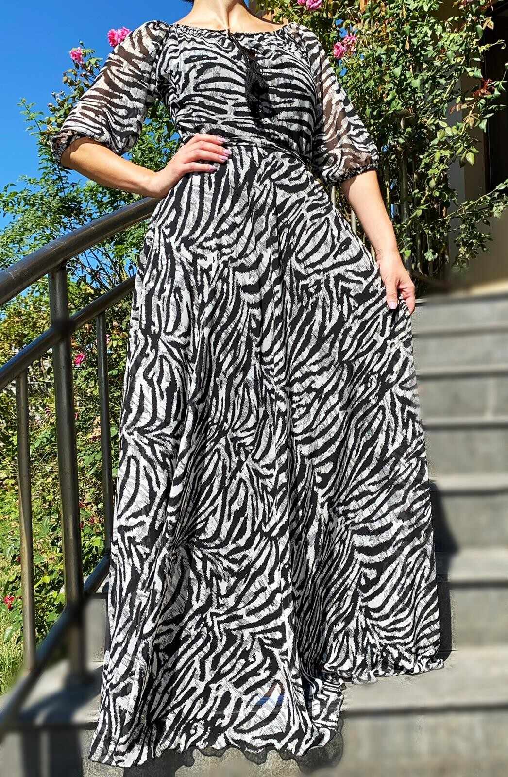 Rochie dama lunga din voal print zebra Debra