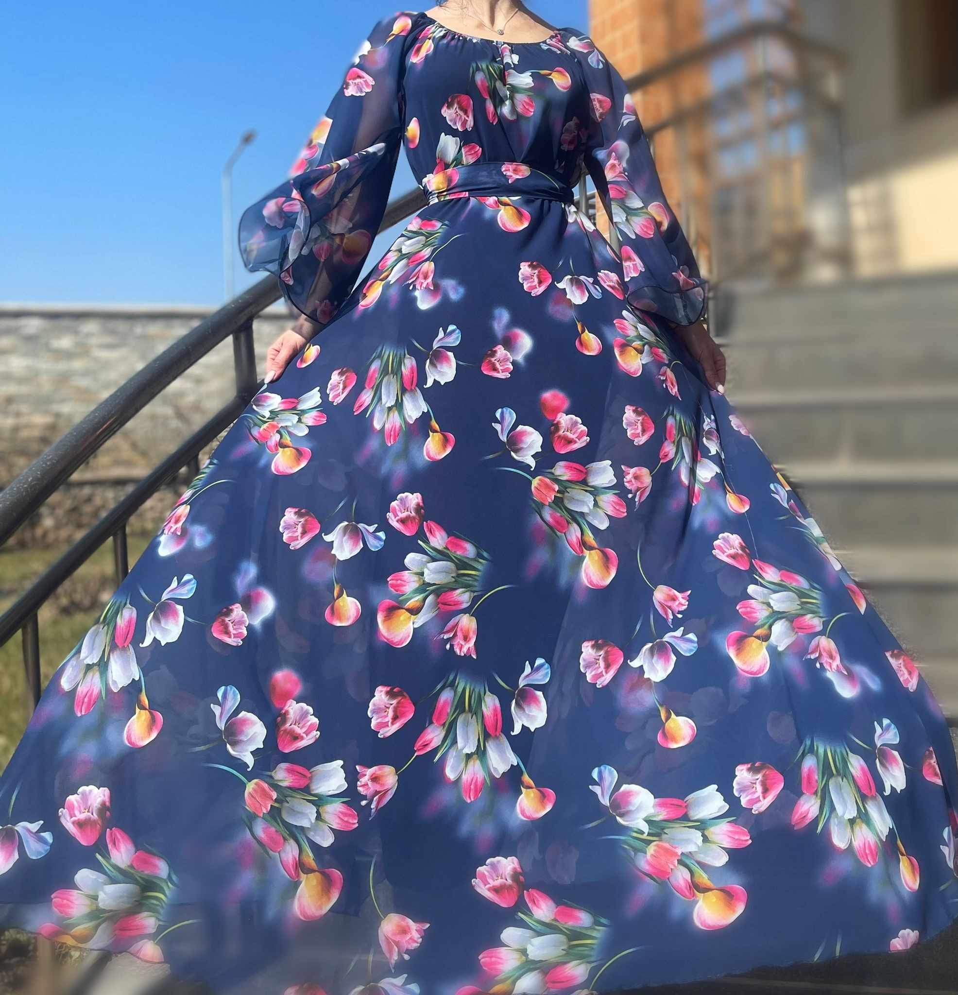 Rochie lunga din voal cu imprimeu floral Averina
